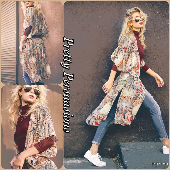 ❤️ Vintage Print Long Layering Boho Kimono Cardigan - Picture 4 of 7